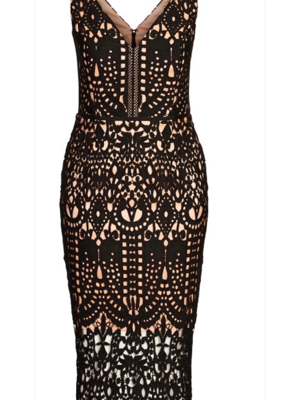 City Chic Black Lace Midi Dress with Nude Lining Size 16